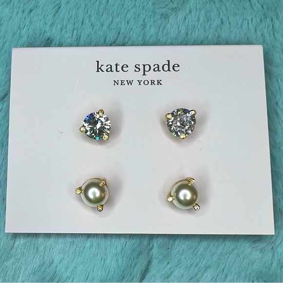 kate spade Jewelry - NWT Kate Spade Gold Tone Pearl CZ Rise & Shine Set of 2 Stud Earrings
